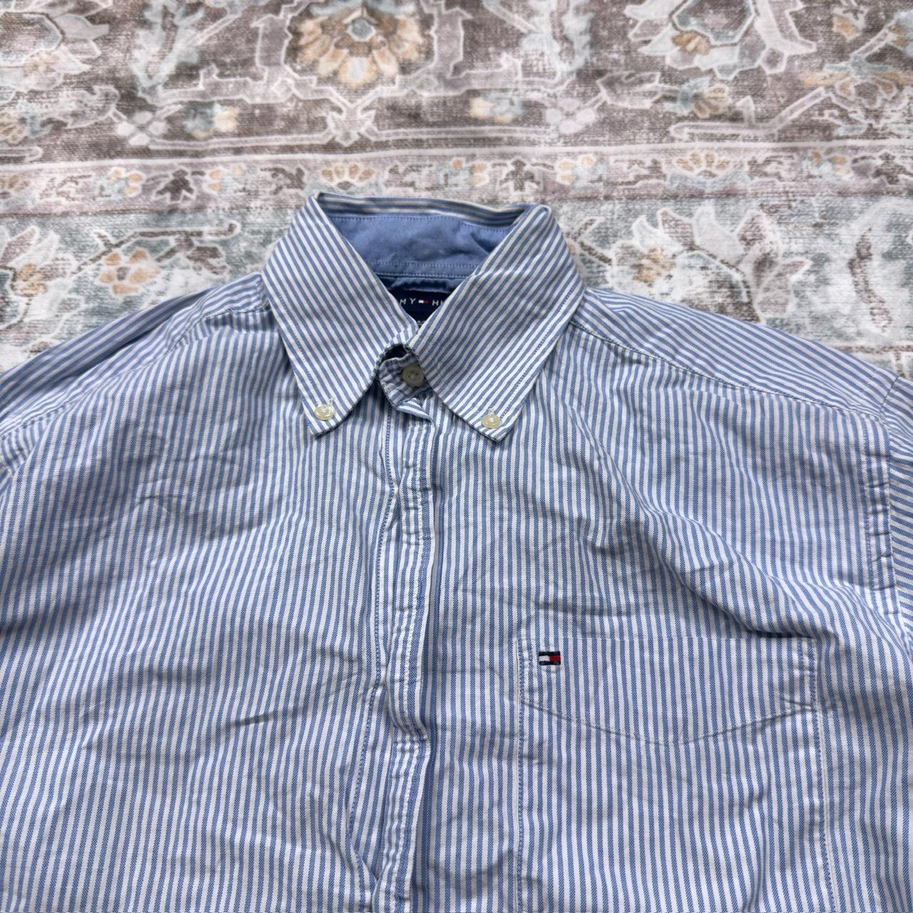 Tommy Hilfiger Striped Long-sleeved Button-up Shirt in Light Blue Size S