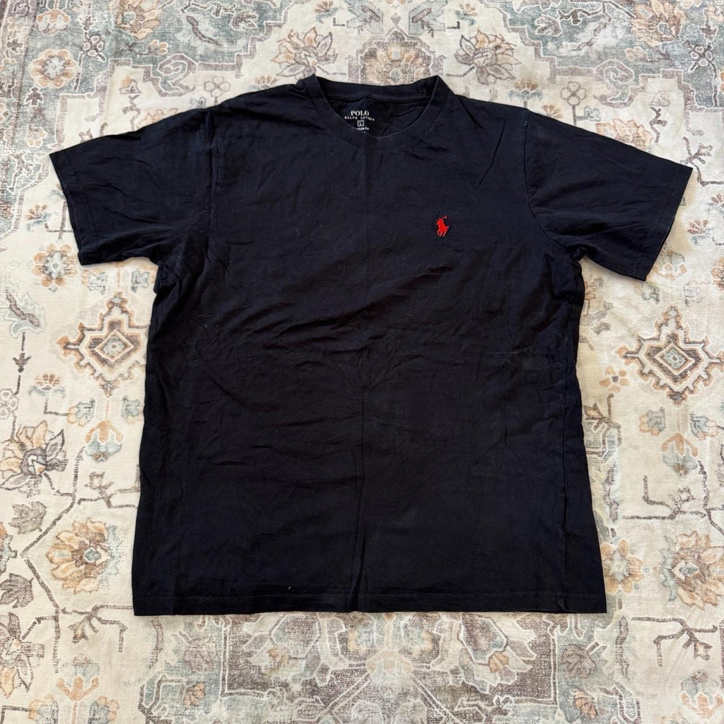 Polo Ralph Lauren Custom Fit T-Shirt in Black with Red Embroidered Logo Size L