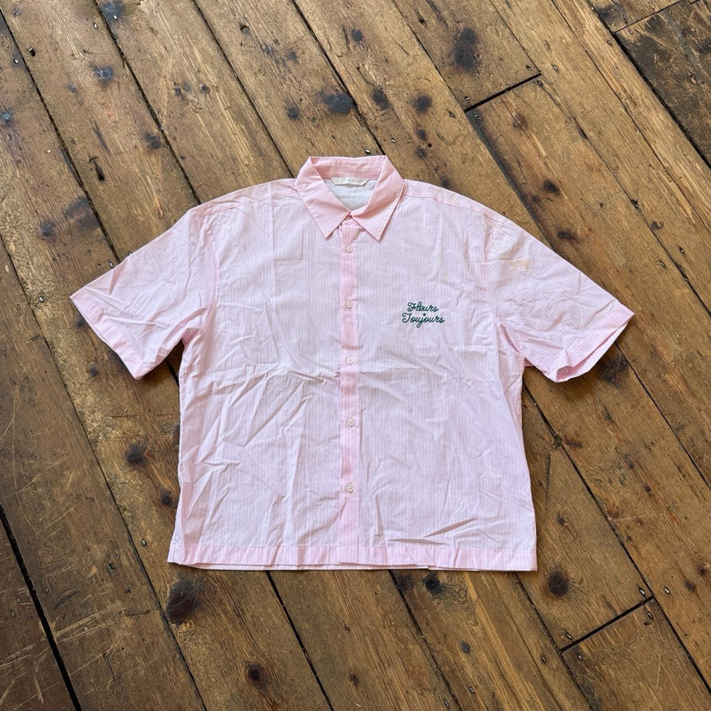 Zara Fleurs Joujours Button-up Shirt in Pink with Green Embroidery Size M