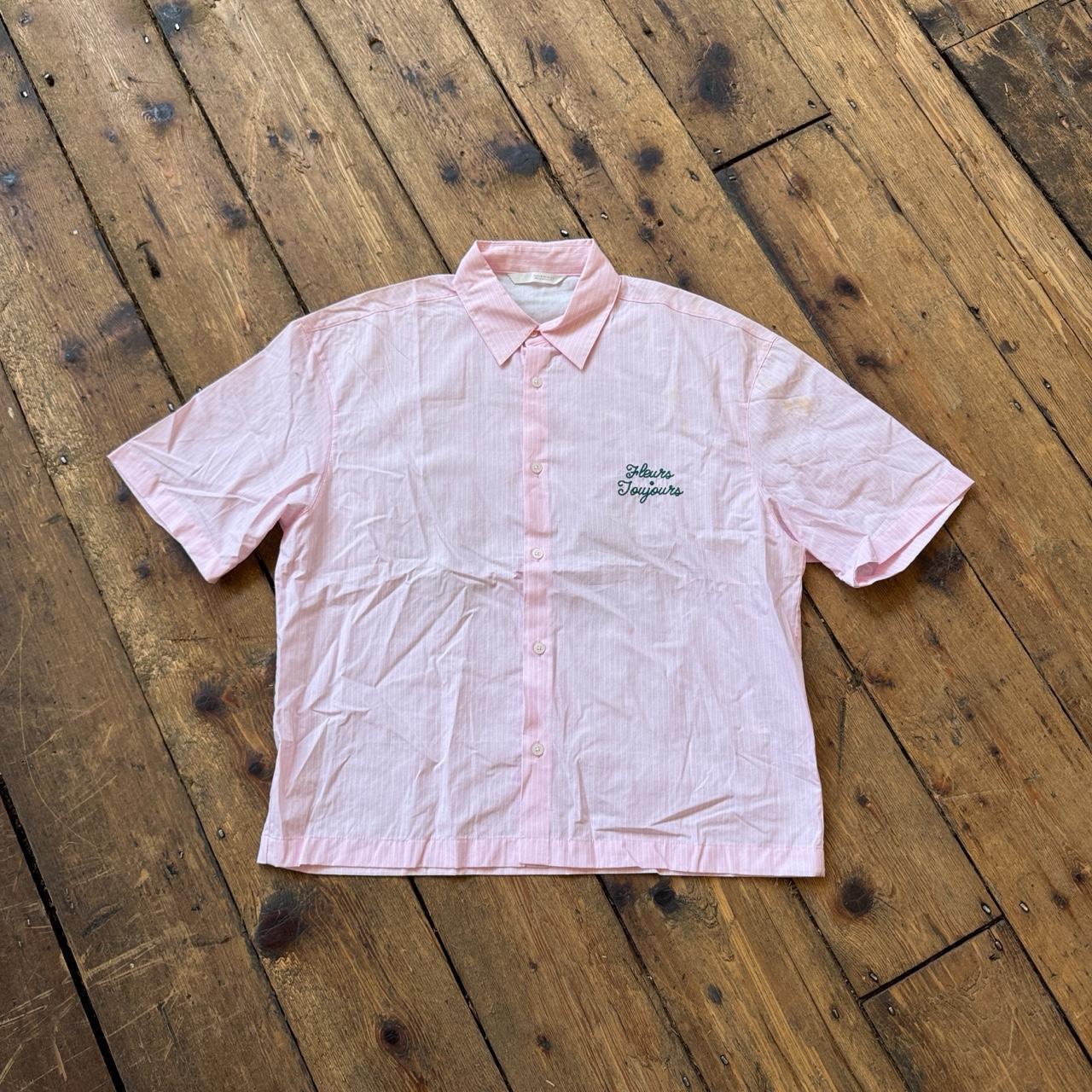 Zara Fleurs Joujours Button-up Shirt in Pink with Green Embroidery Size M