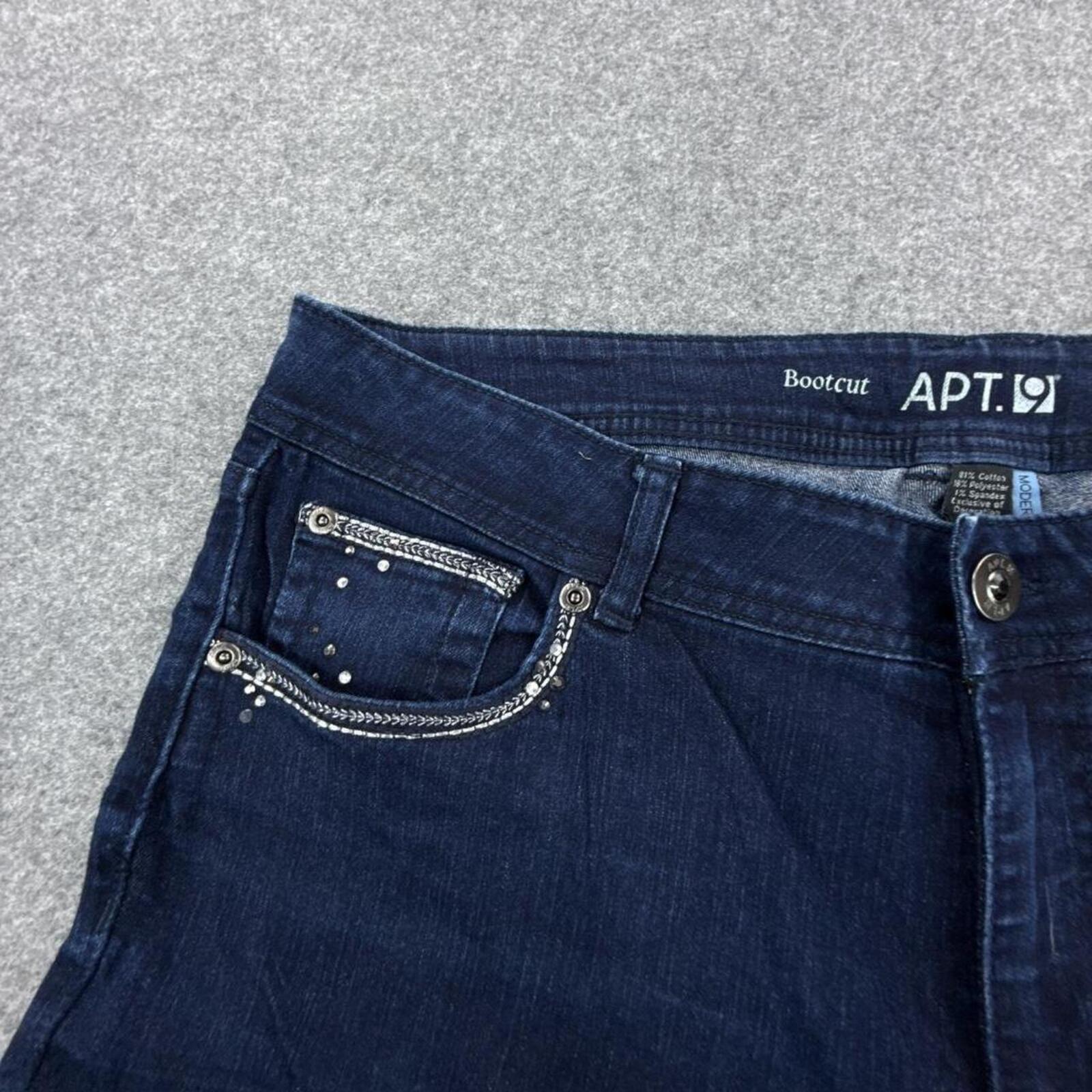 APT.9 dark wash Y2K low-waist bootcut jeans with silver embroidery details