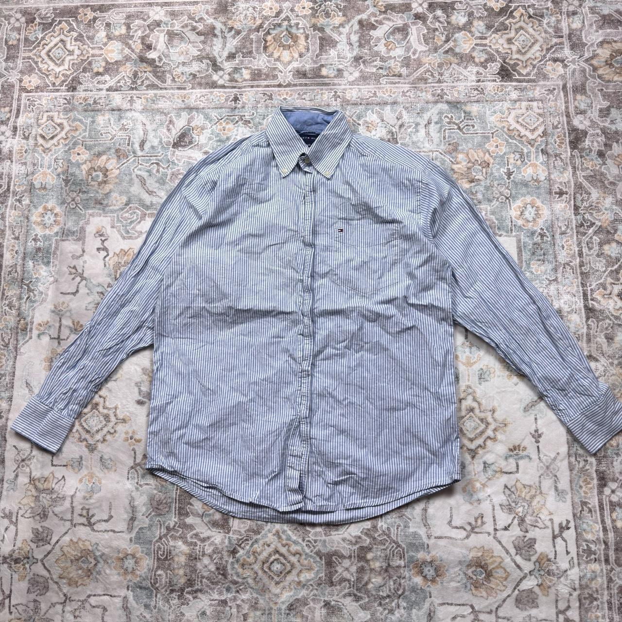 Tommy Hilfiger Striped Long-sleeved Button-up Shirt in Light Blue Size S