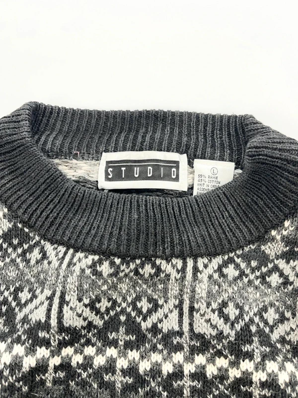 Studio Vintage Knit Sweater Black Grey Pattern