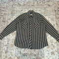 Wrangler Western Shirts Green Striped Button-up Long-sleeved Shirt Size XL