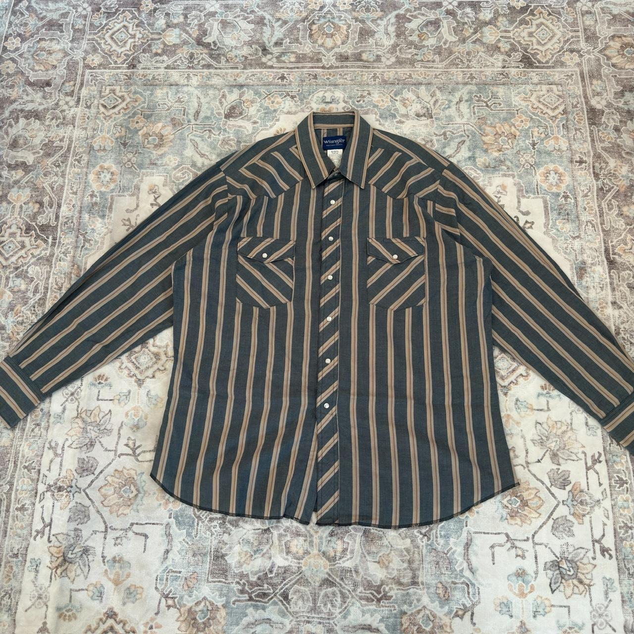 Wrangler Western Shirts Green Striped Button-up Long-sleeved Shirt Size XL