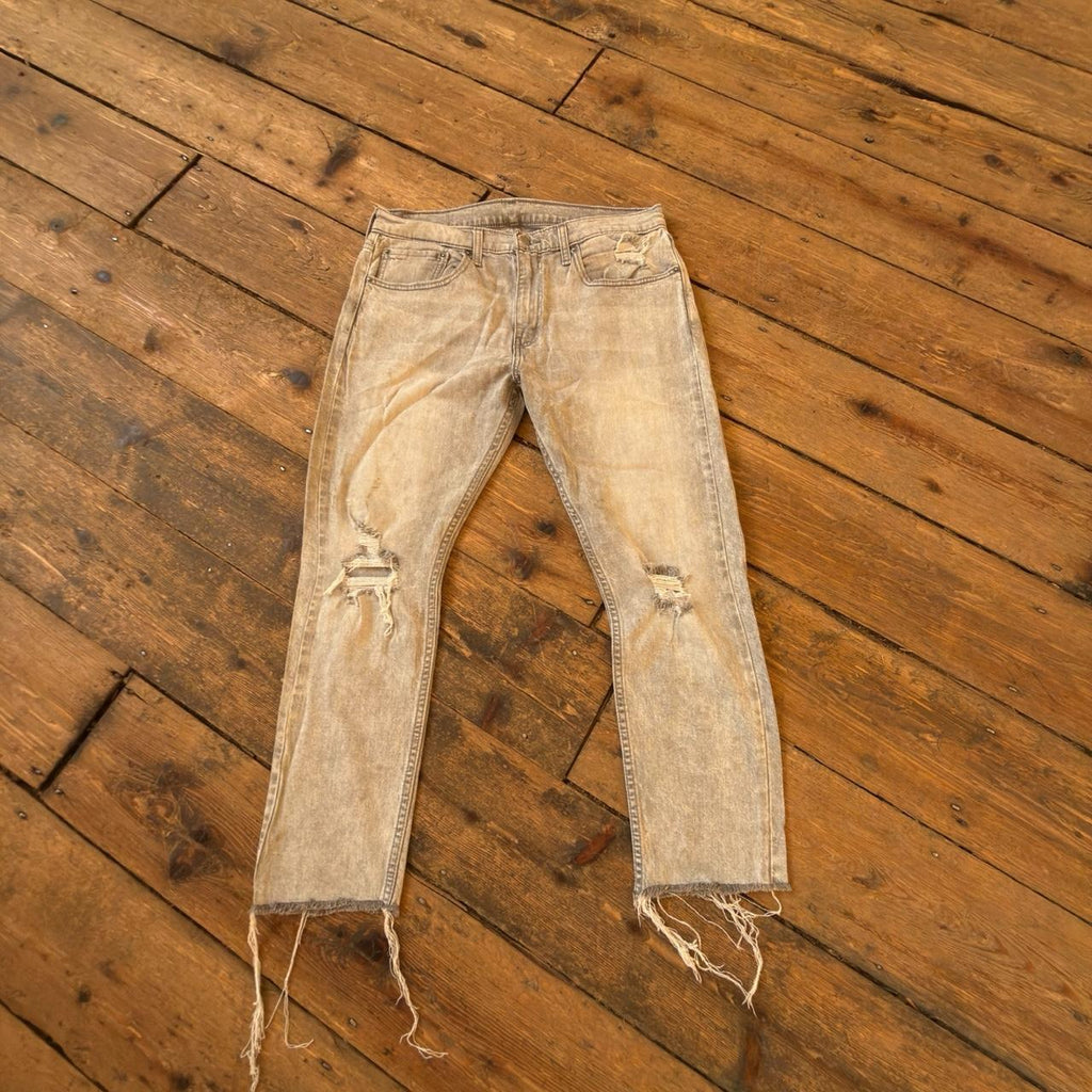Levi's 512 Light Wash Distressed Jeans with Frayed Hem W34 L29