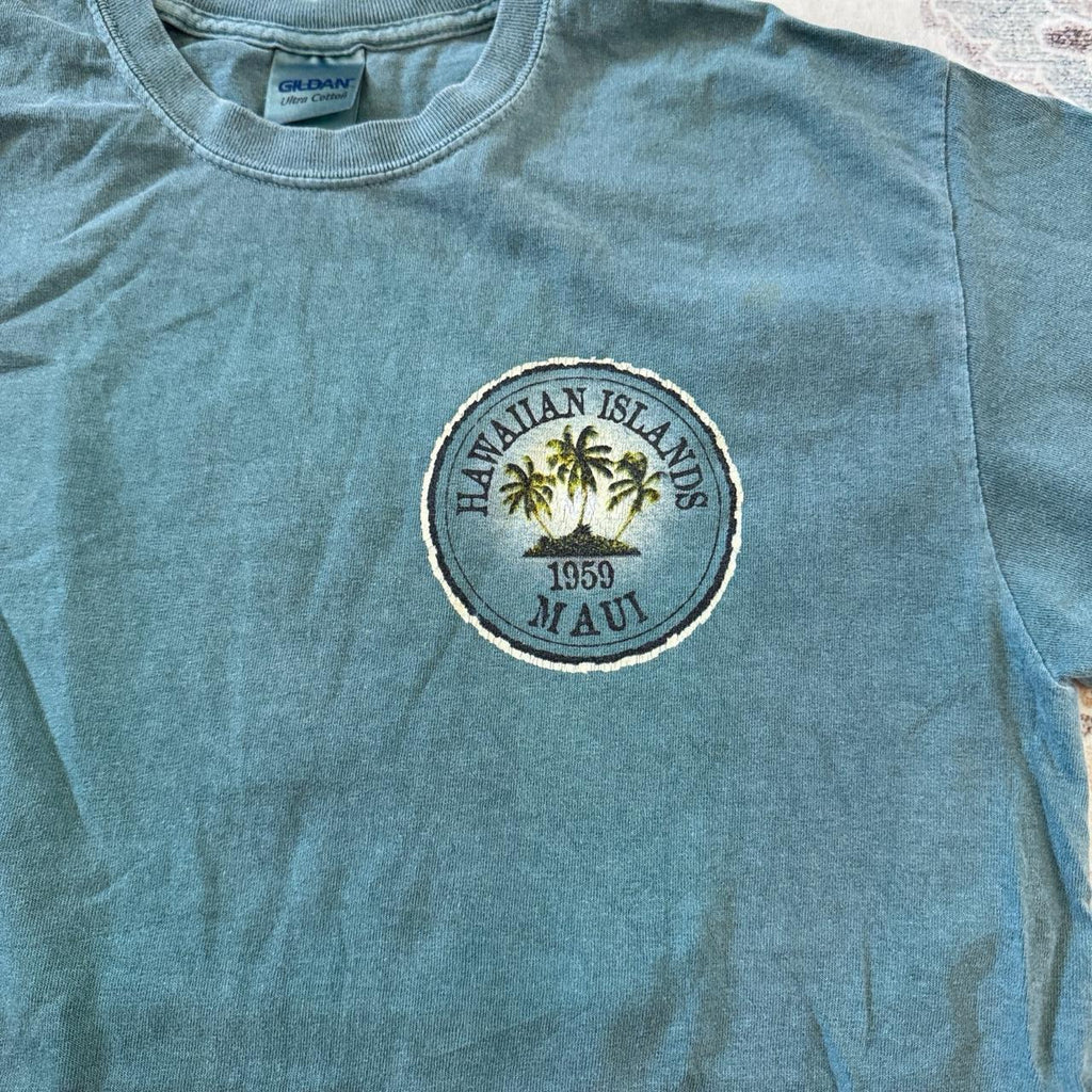 Gildan Hawaiian Islands Maui T-Shirt in Green Size M