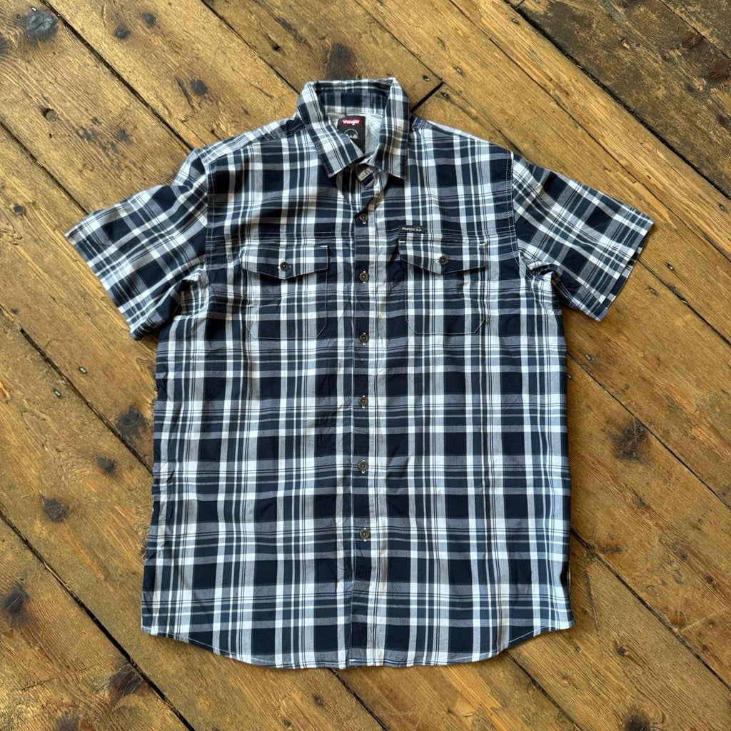 Wrangler Regular Fit Navy and White Plaid Button-up Shirt Size L