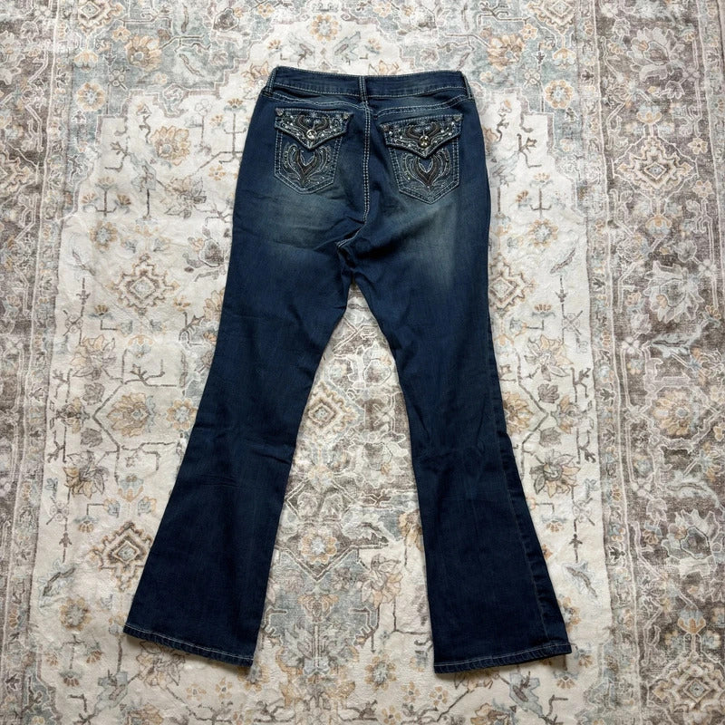 Boutique Bootcut Plus Y2K Jeans with Embroidery Pockets