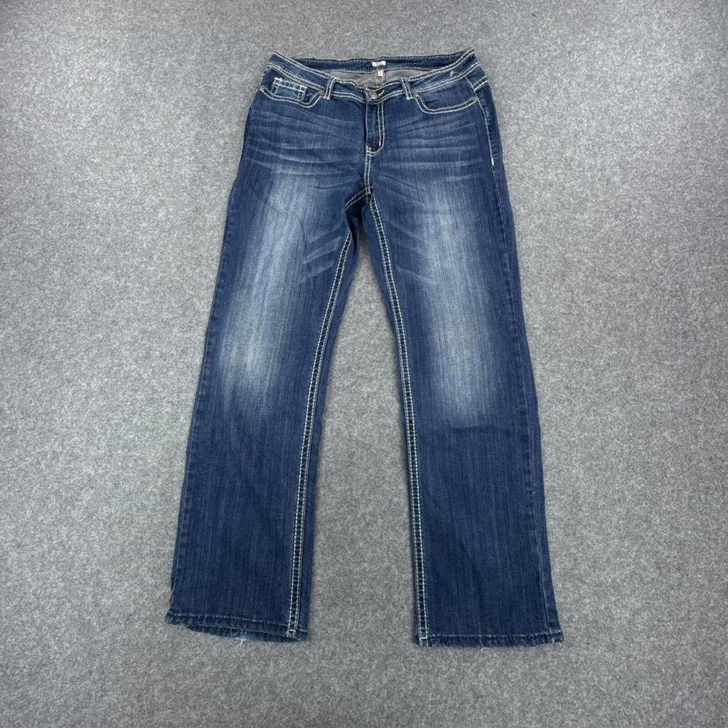 Reba Y2K low-waist straight leg jeans with leopard print detail #denim