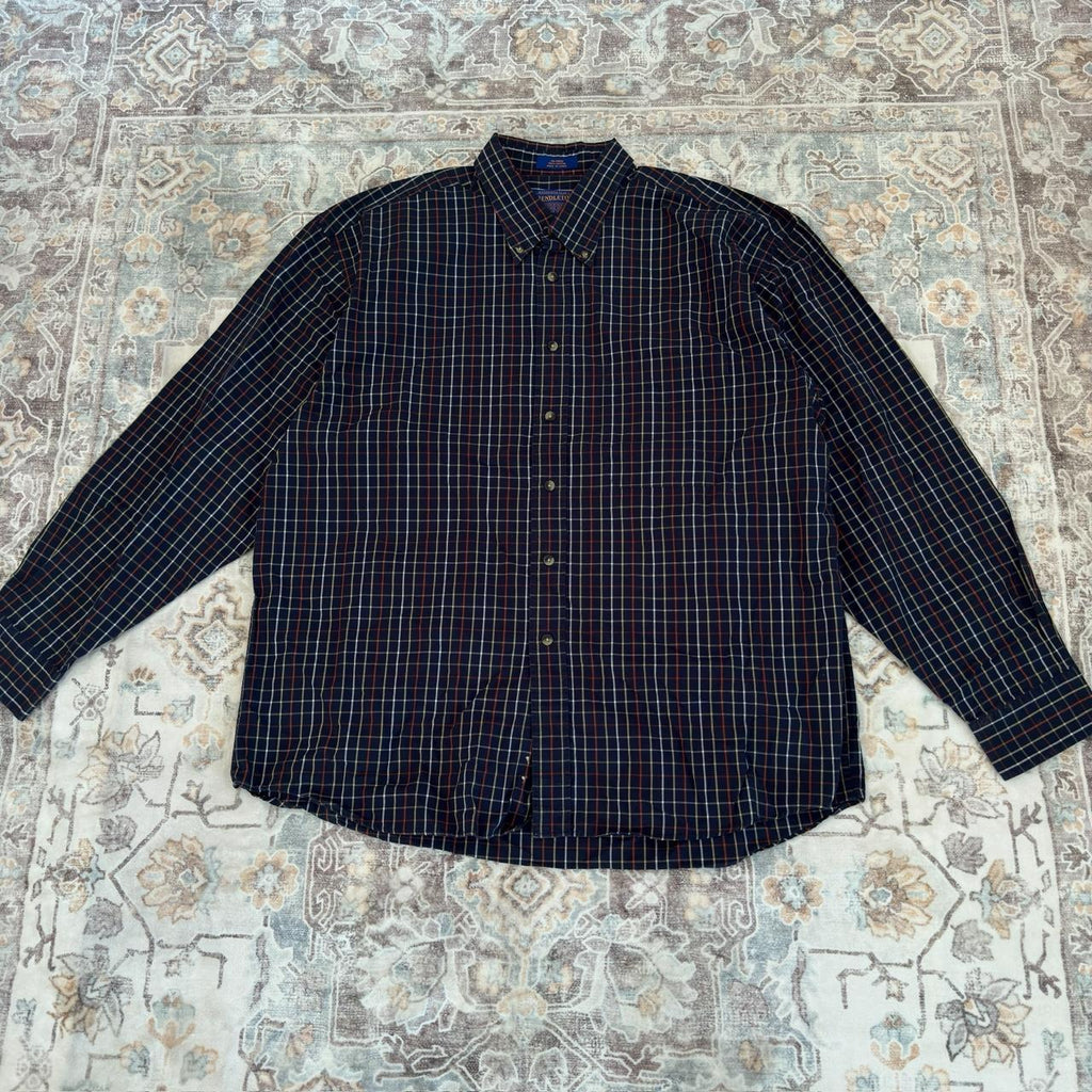 Pendleton Navy Blue Plaid Button-up Long-sleeved Shirt Size XL