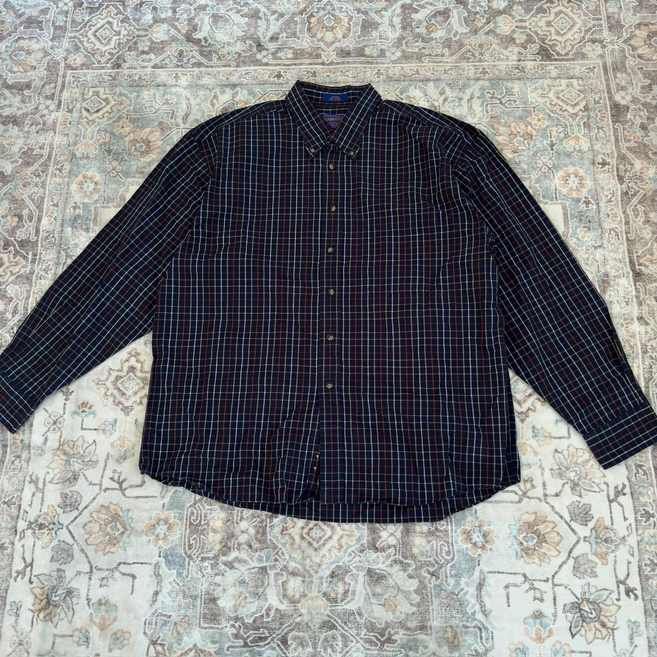 Pendleton Navy Blue Plaid Button-up Long-sleeved Shirt Size XL