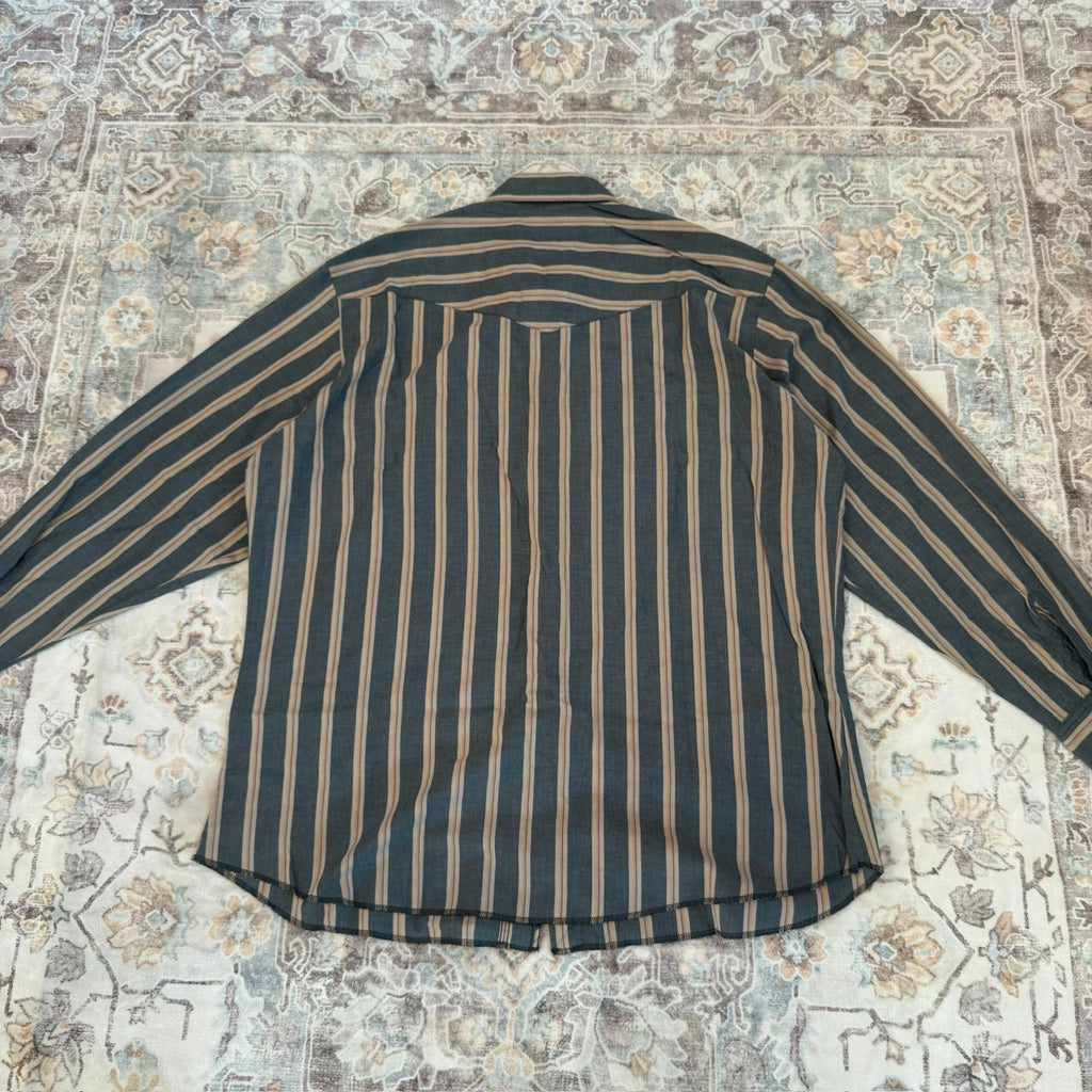 Wrangler Western Shirts Green Striped Button-up Long-sleeved Shirt Size XL