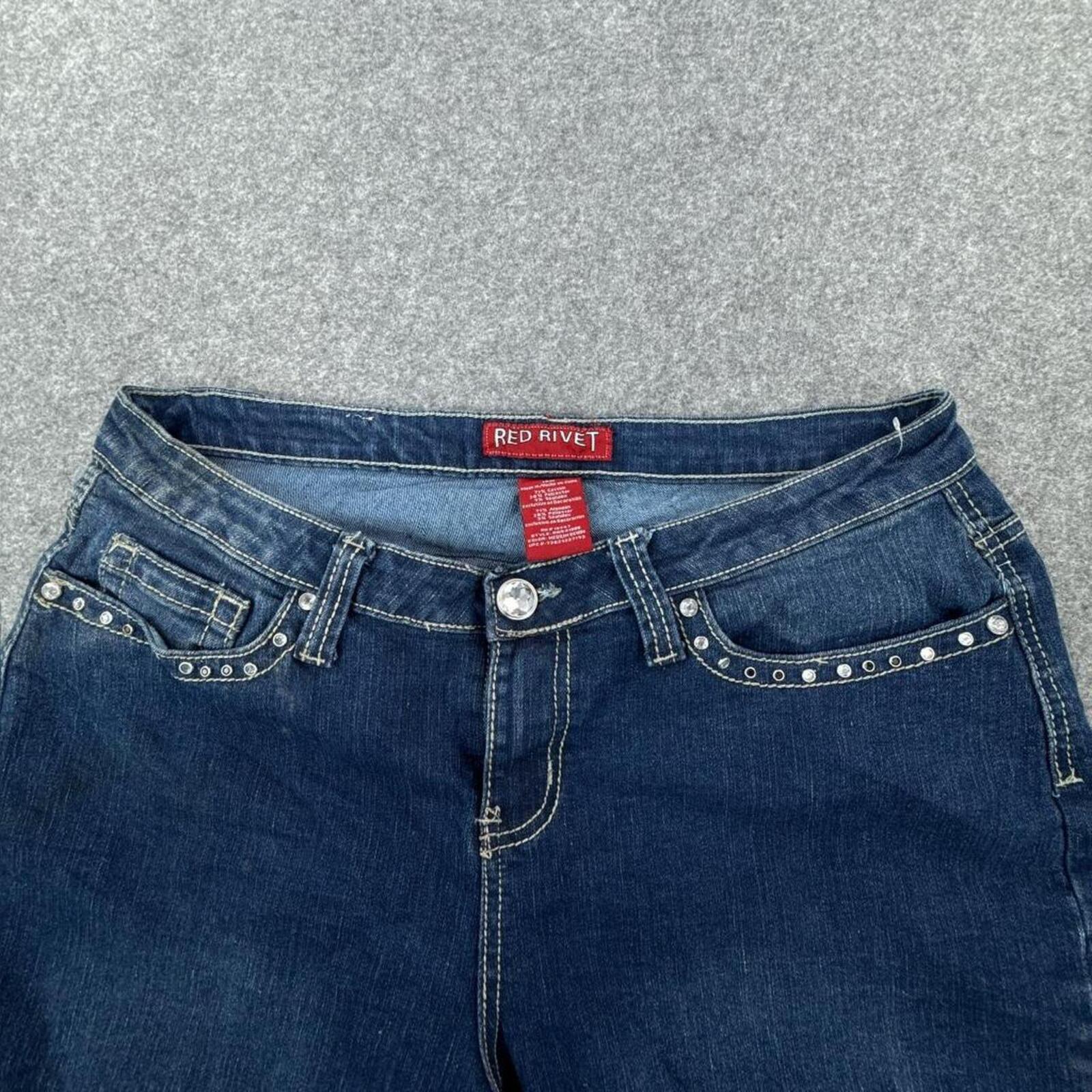 Red Rivet mid-rise skinny jeans with studded details #y2kfashion #grungevibes