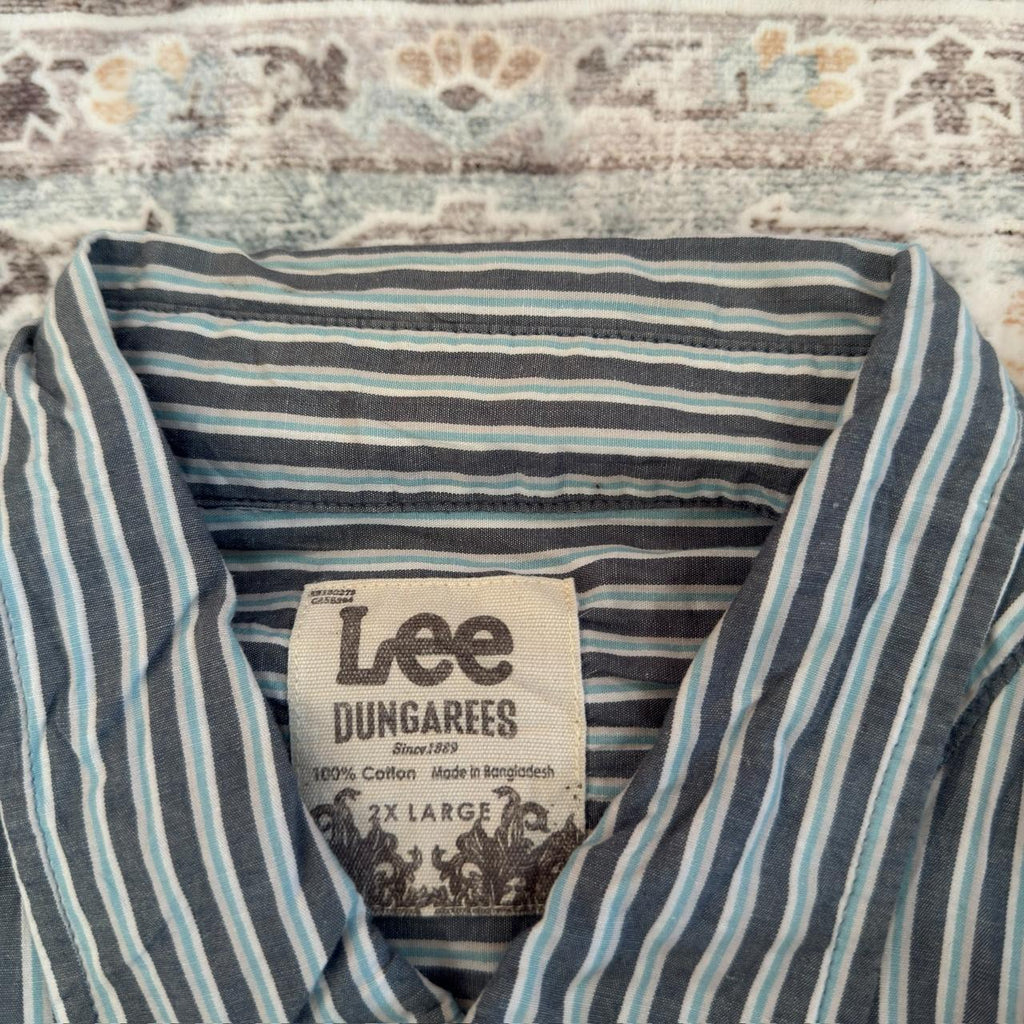 Lee Blue Striped Button-up Long-sleeved Shirt Size 2XL