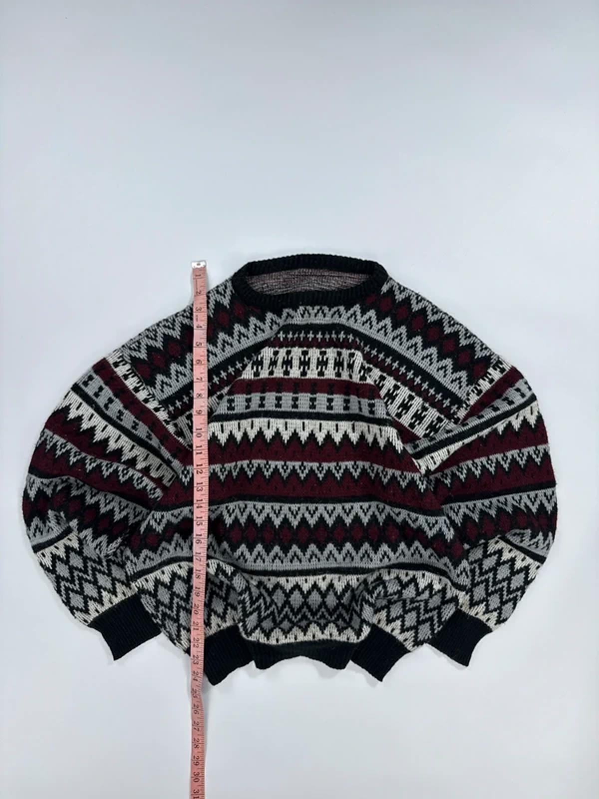 Vintage Knit Jumper Black Cream Burgundy Fair Isle Pattern