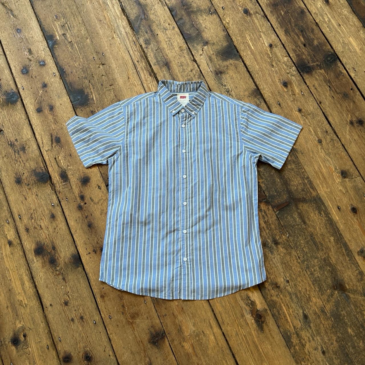 Levi's Strauss and Co Blue and Gray Striped Short-sleeved Button-up Shirt Size L