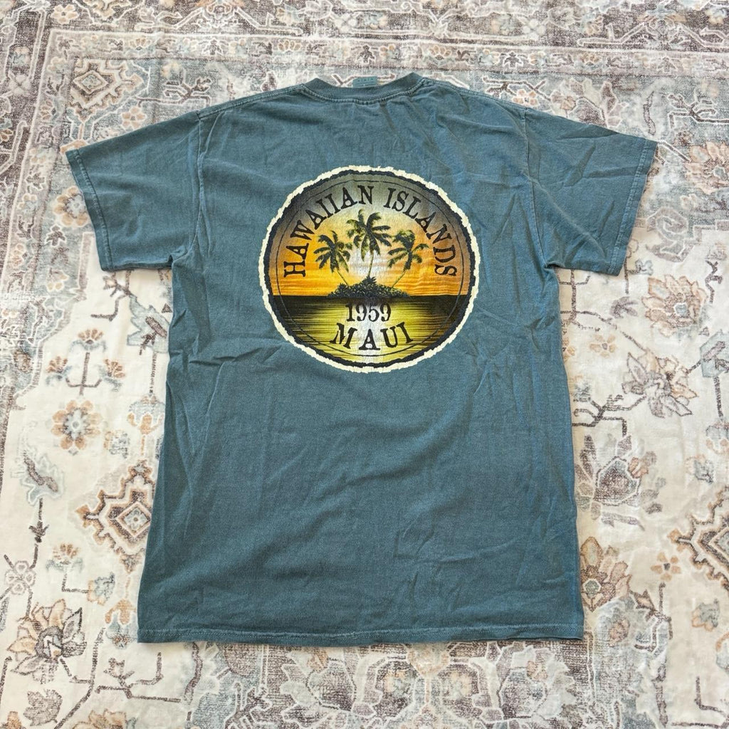 Gildan Hawaiian Islands Maui T-Shirt in Green Size M