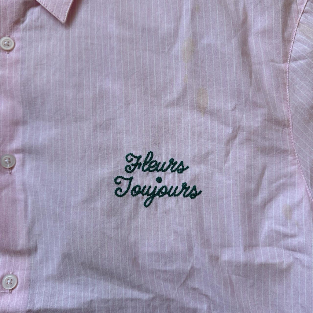 Zara Fleurs Joujours Button-up Shirt in Pink with Green Embroidery Size M