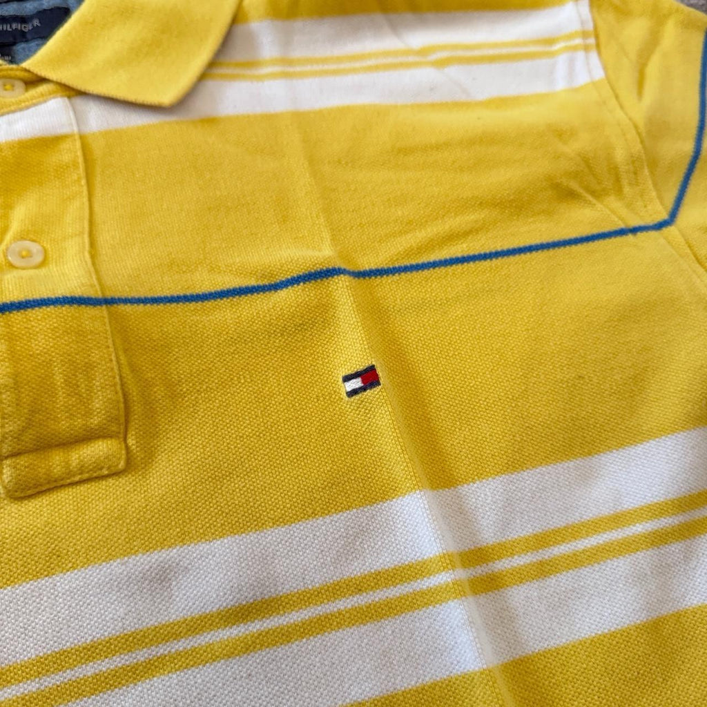 Tommy Hilfiger Yellow and White Striped Polo Shirt Size L