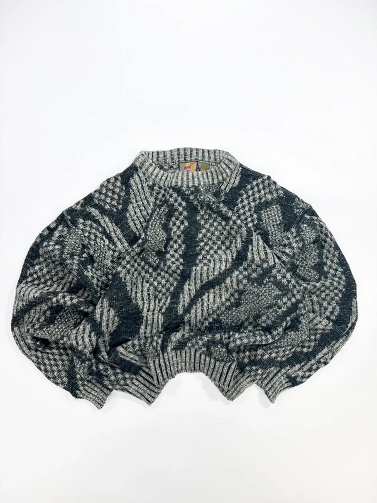 Vintage Abstract Knit Sweater Grey Black Pattern