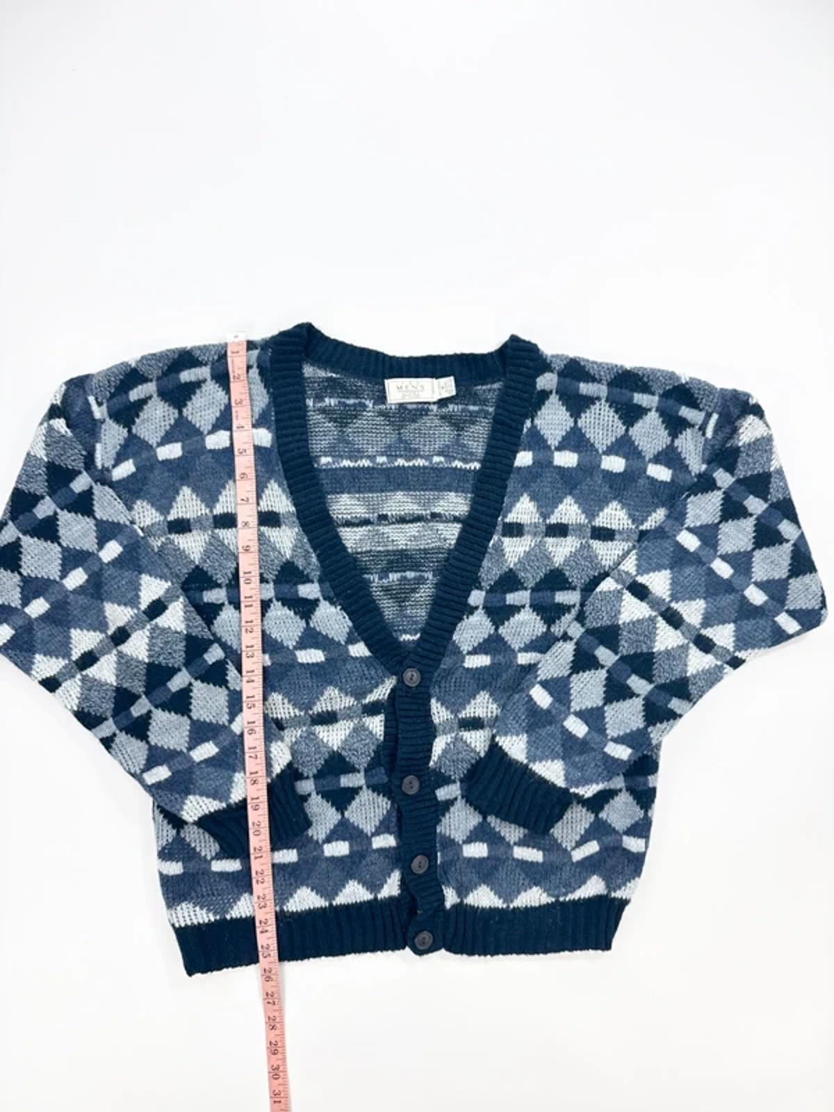 Vintage Pattern Cardigan Blue Grey Knit