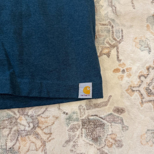 Carhartt Relaxed Fit Navy Blue T-Shirt with Orange Logo Size M