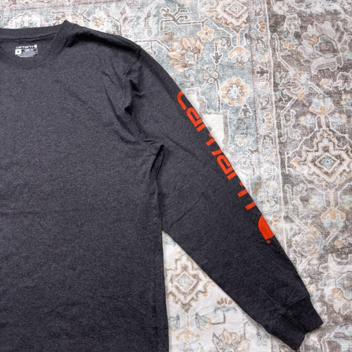 Carhartt Loose Fit Black Long-sleeved Shirt with Orange Logo Size M