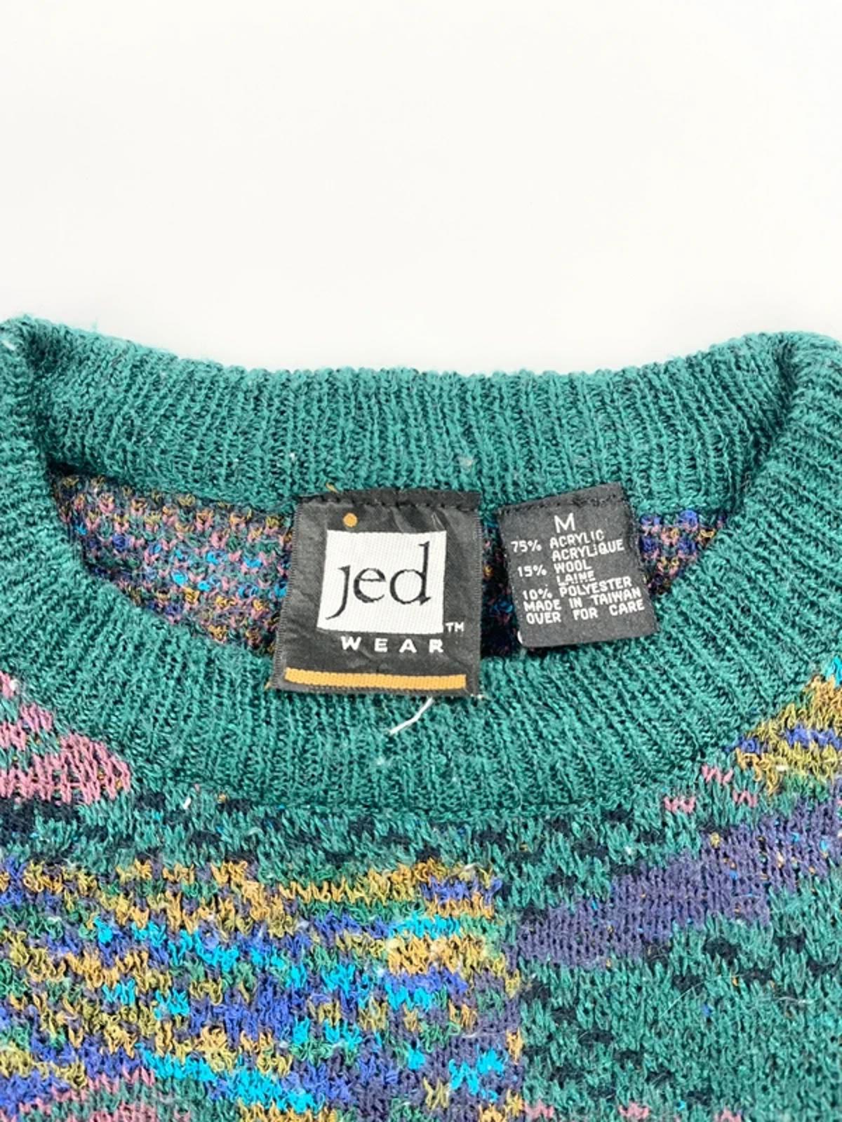 Jed Vintage Knit Jumper Green Abstract Pattern