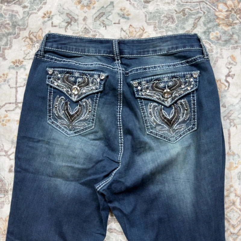 Boutique Bootcut Plus Y2K Jeans with Embroidery Pockets