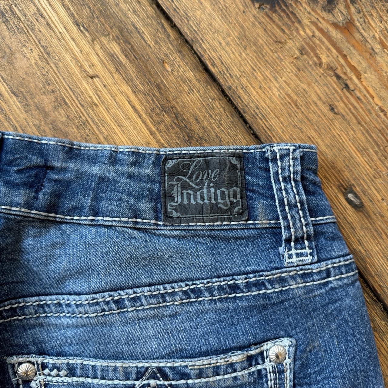 Love Indigo Women’s Y2K Bootcut Jeans with Rhinestone Cross Design Size 4