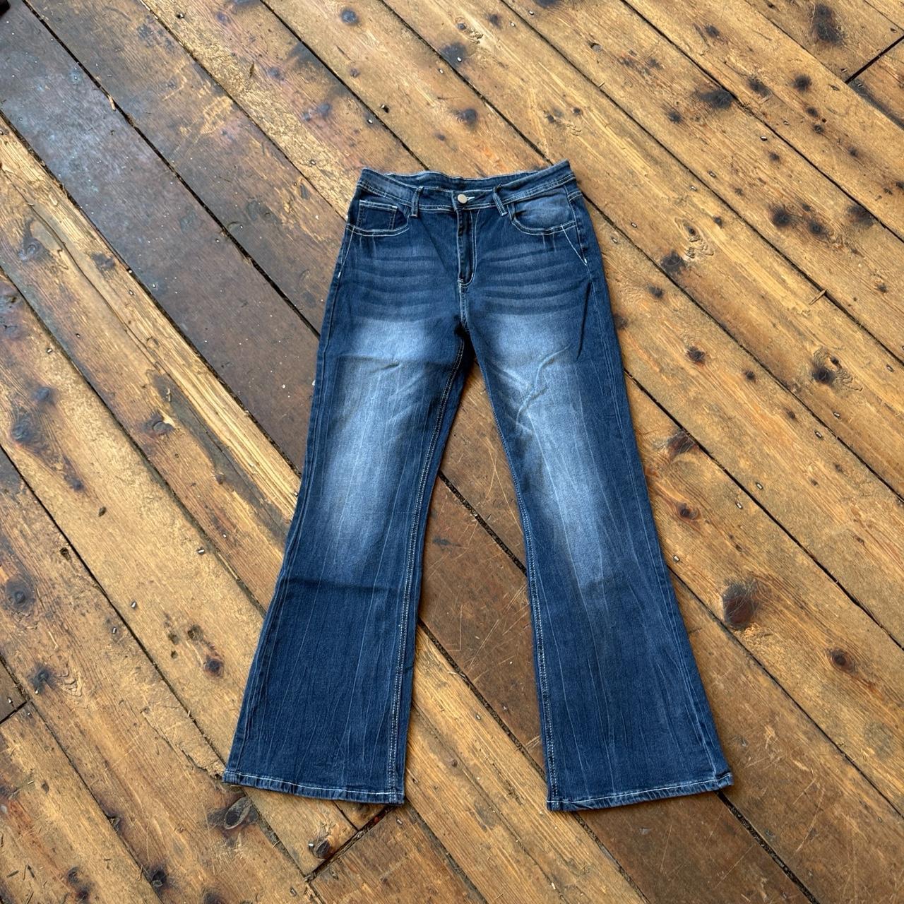 Women’s Y2K Medium Wash Bootcut Jeans with Back Pocket Embroidery Size XL