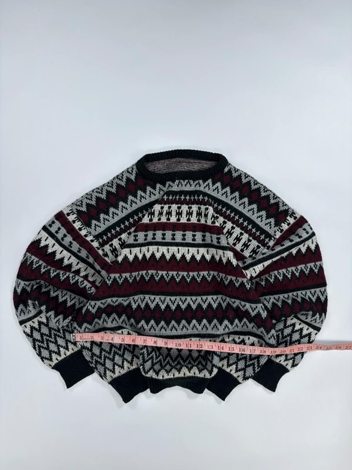 Vintage Knit Jumper Black Cream Burgundy Fair Isle Pattern