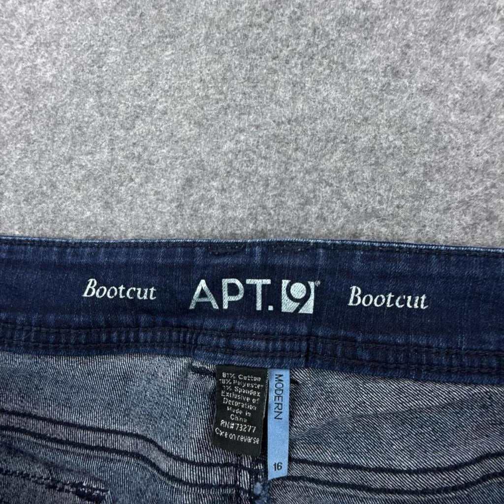 APT.9 dark wash Y2K low-waist bootcut jeans with silver embroidery details