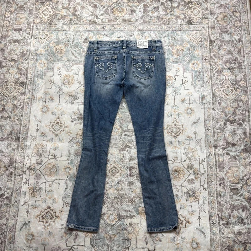 Be Rock Y2K Light Wash Skinny Jeans with Embroidered Pockets