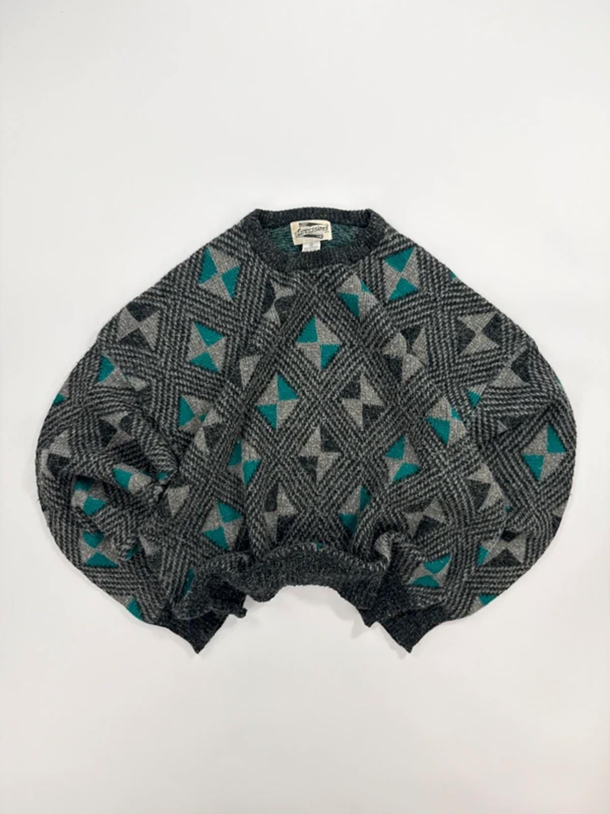 Vintage Expressions Knit Jumper Grey Abstract Pattern