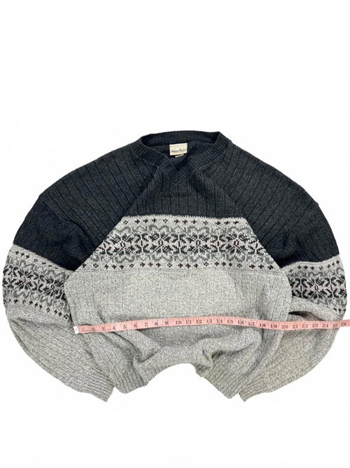Alpine Ridge Vintage Knit Jumper Grey Navy Pattern