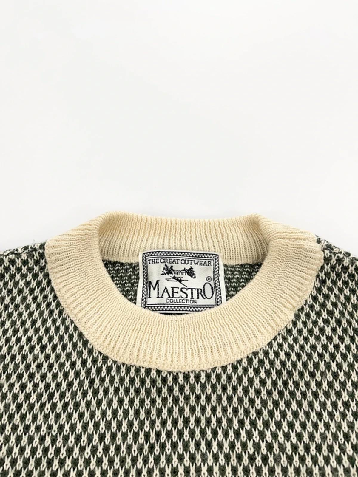 Vintage Maestro Knit Jumper Cream Green Pattern