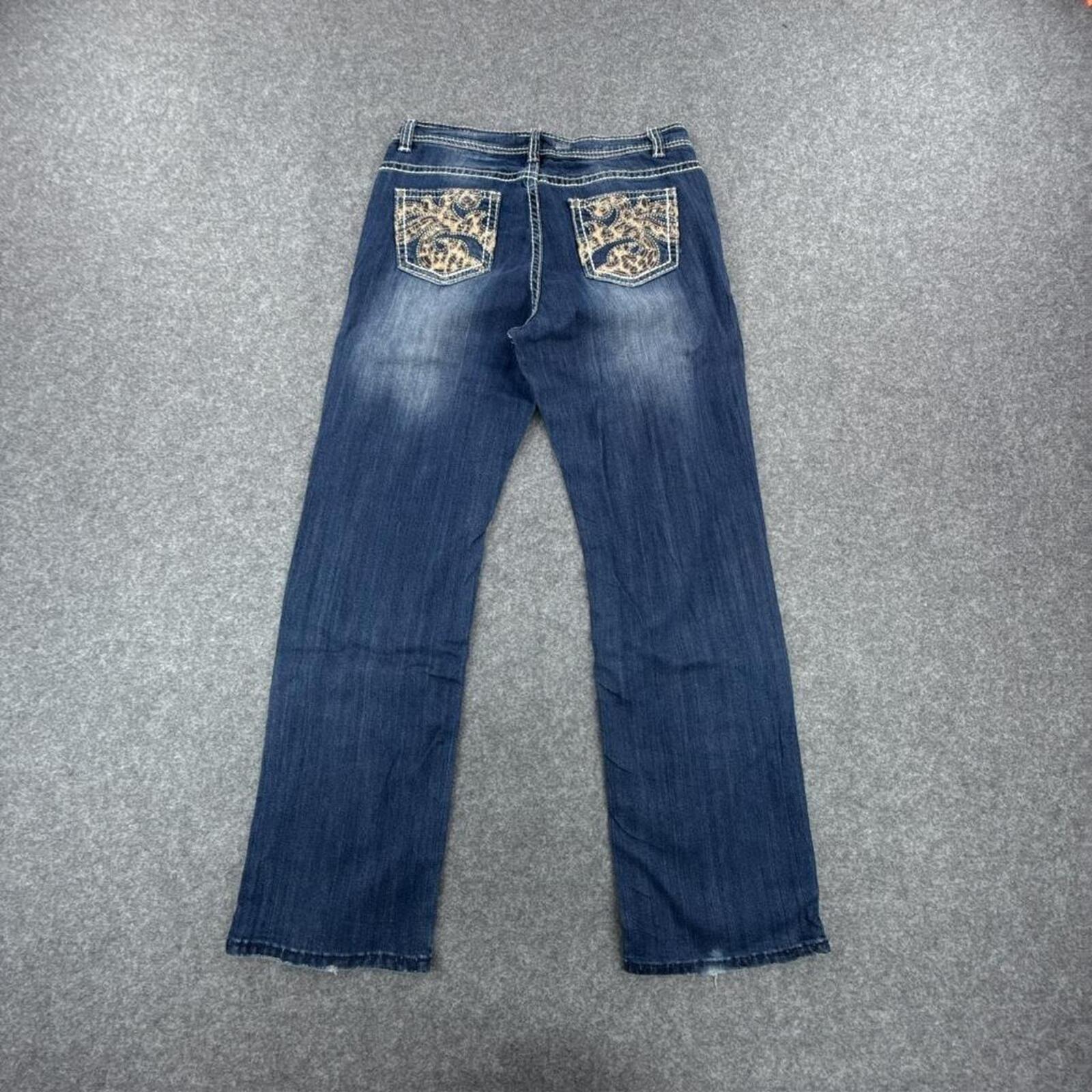 Reba Y2K low-waist straight leg jeans with leopard print detail #denim