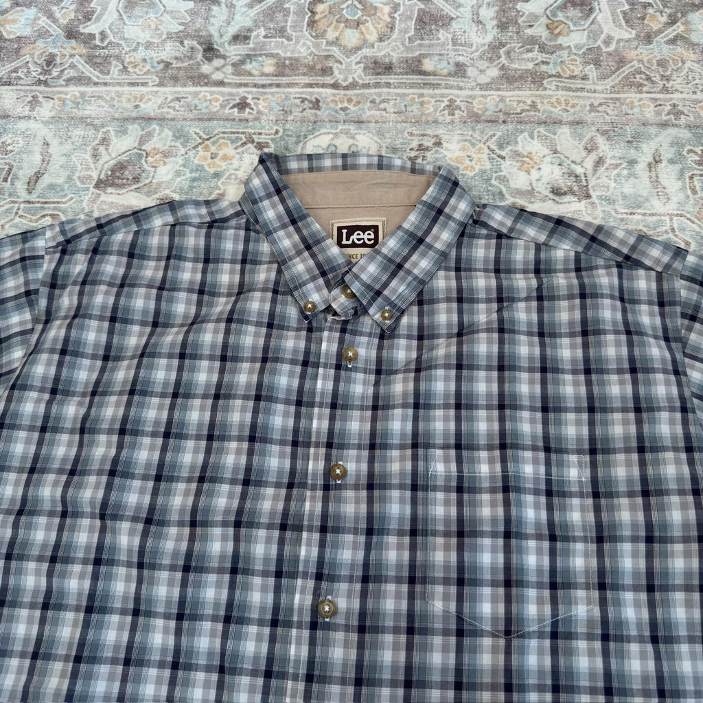 Lee Blue and Gray Plaid Button-up Shirt Size 2XL