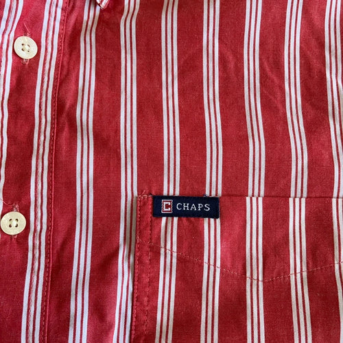 Chaps Striped Short-sleeved Button-up Shirt in Red (1754)