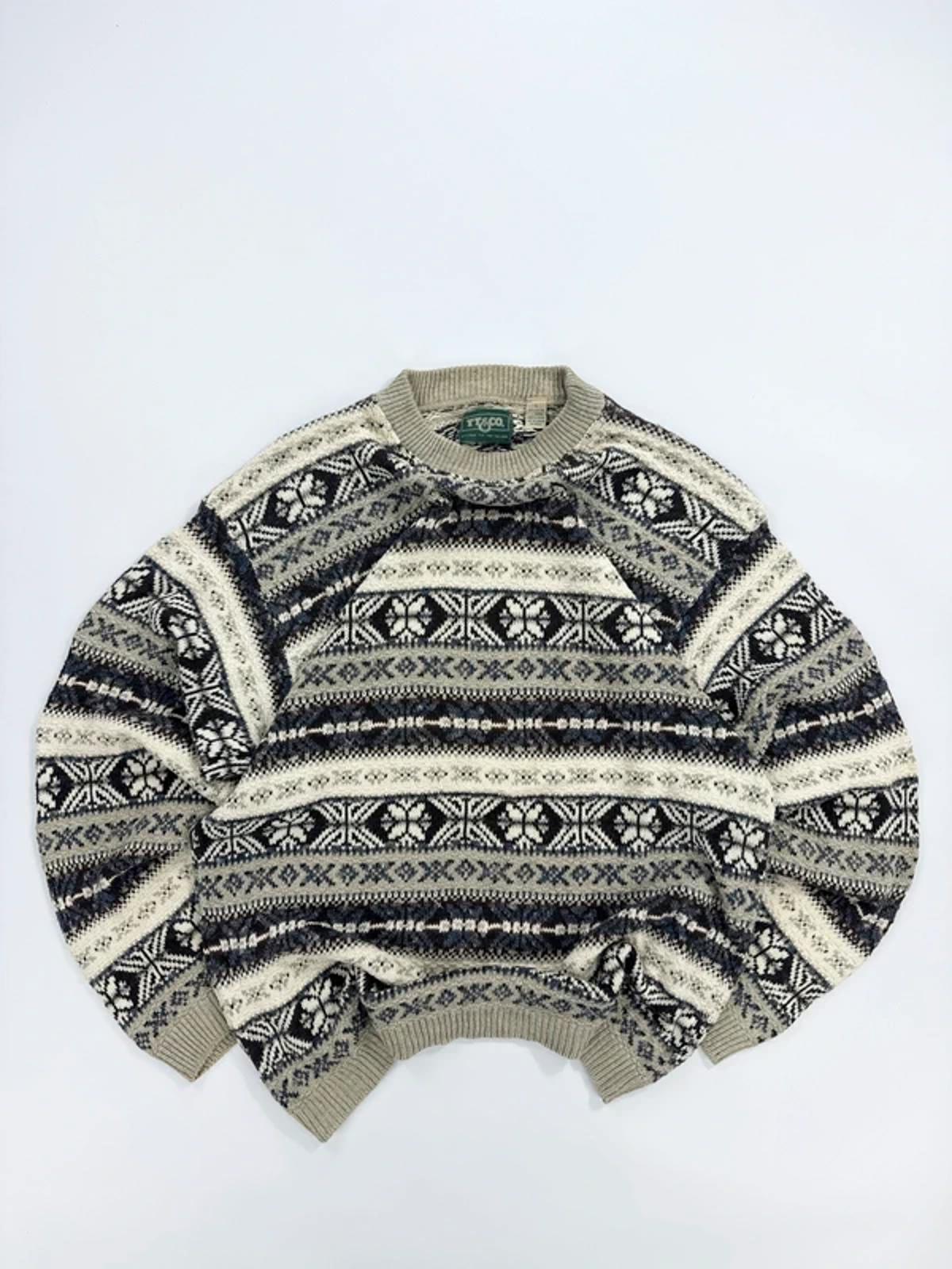 Vintage TT&Co Knit Jumper Cream Navy Fair Isle Pattern
