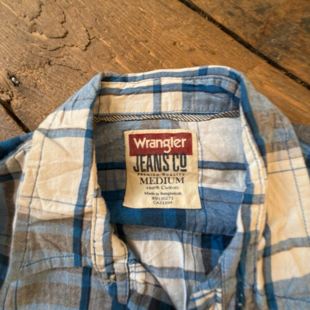 Wrangler Jeans Co. Blue and White Plaid Button-up Shirt Size M