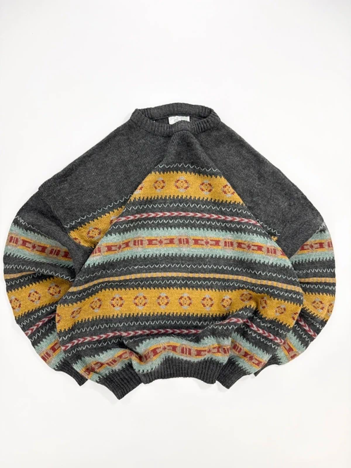 George Die Vintage Knit Jumper Grey Yellow Pattern