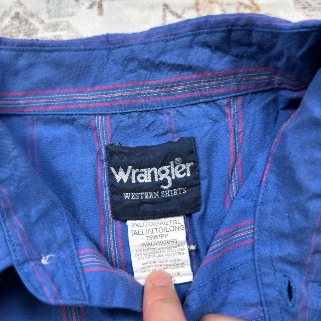Wrangler Blue Striped Button-up Long-sleeved Shirt Size 2XL