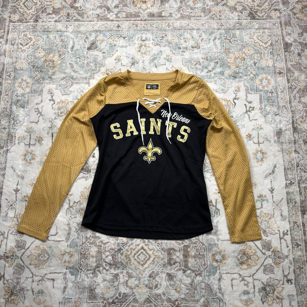 NFL New Orleans Saints Long-sleeved Jersey in Black and Gold Women’s Size S
