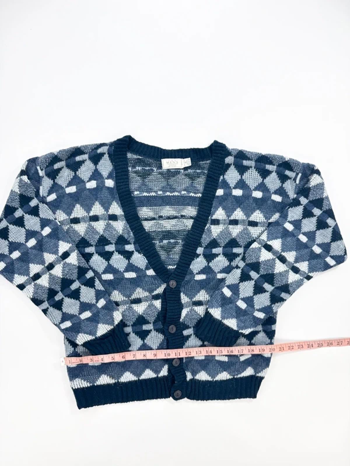 Vintage Pattern Cardigan Blue Grey Knit
