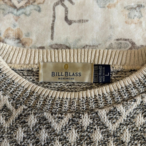 Bill Blass Patterned Knit Jumper in Beige Size L (1763)