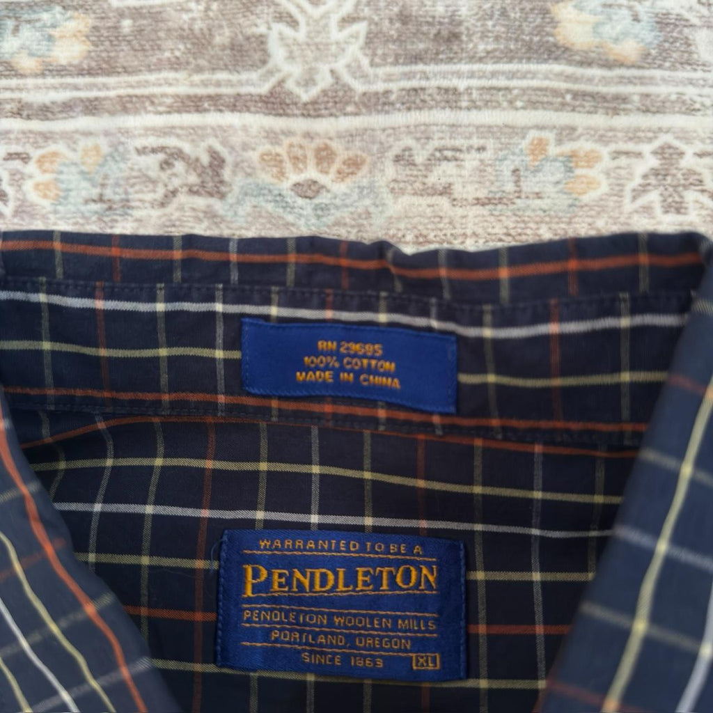 Pendleton Navy Blue Plaid Button-up Long-sleeved Shirt Size XL