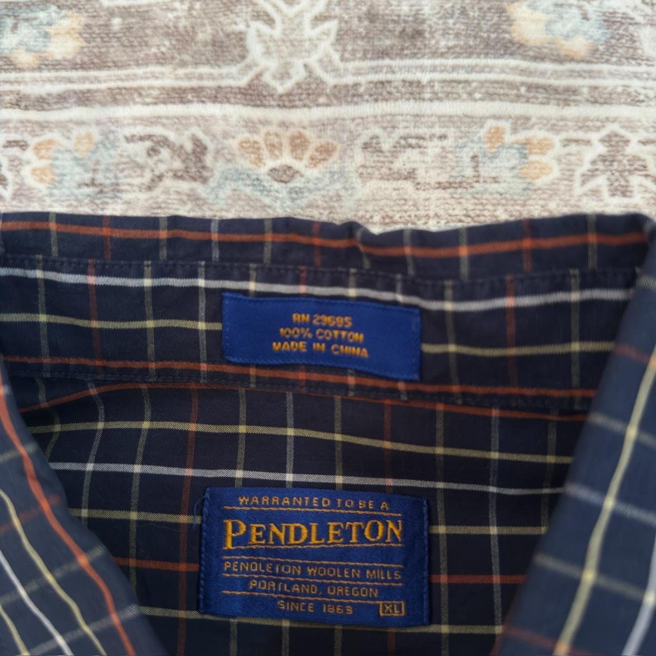 Pendleton Navy Blue Plaid Button-up Long-sleeved Shirt Size XL